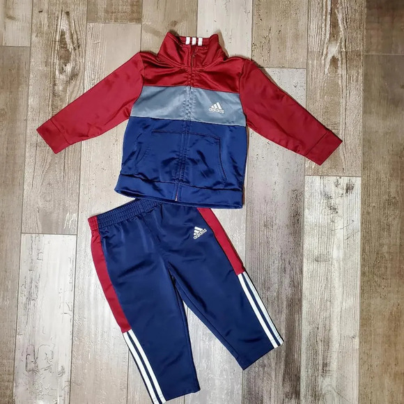 adidas 12m baby boy burgundy blue gray track suit 2 pc matching set NWOT - Picture 1 of 14